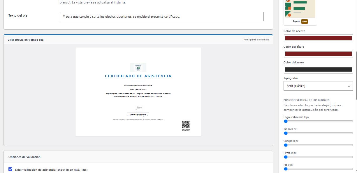 Ejemplo provisional de una plantilla de certificado
