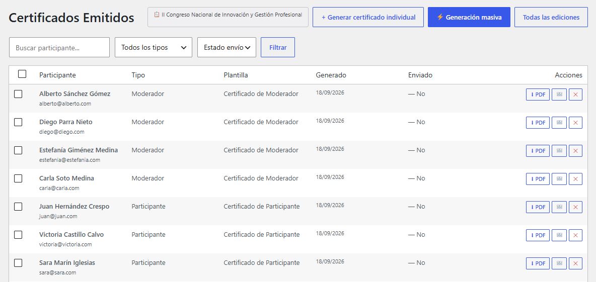 Ejemplo provisional de envío y descarga de certificados