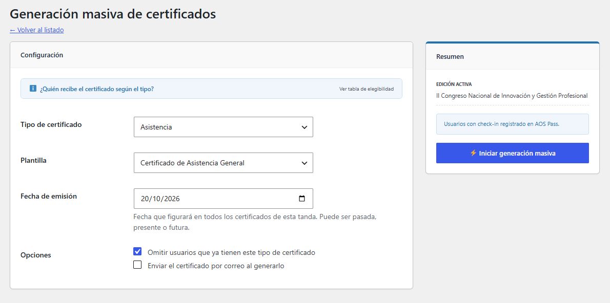 Ejemplo provisional de generación de certificados