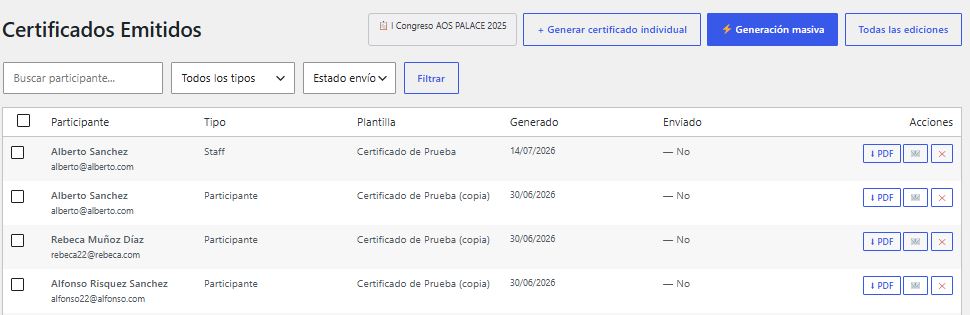 Listado y seguimiento de certificados emitidos en AOS Cert